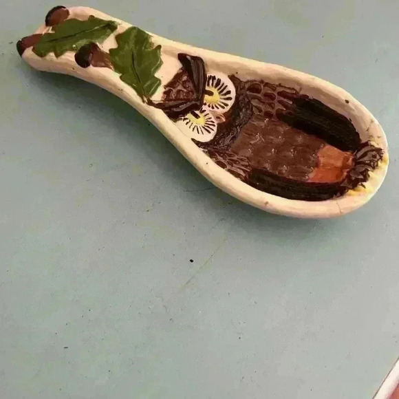 Vintage 80s Ceramic Owl Spoon Rest Kitschy Kitchen Wall Decor  Mid Century Decor - Picture 2 of 9